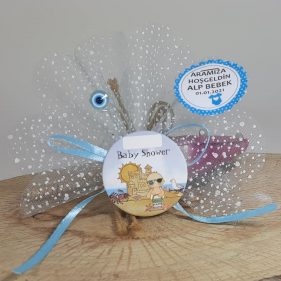 Baby Shower Yazılı Erkek Bebek Magneti Mavi