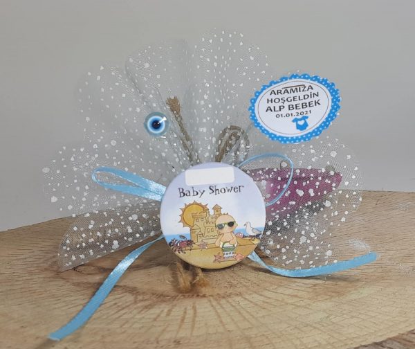 Baby Shower Yazılı Erkek Bebek Magneti Mavi