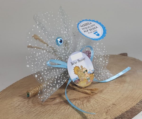 Baby Shower Yazılı Erkek Bebek Magneti Mavi