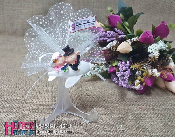 Beyaz Uçaklı Gelin Damat Nikah Şekeri