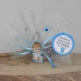 Yastıklı Mavi Erkek Bebek Şekeri