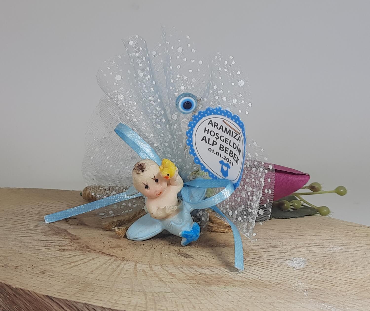 Mavi Uçak İçinde Bebek Şekeri Hüner Hediyelik Organizasyon