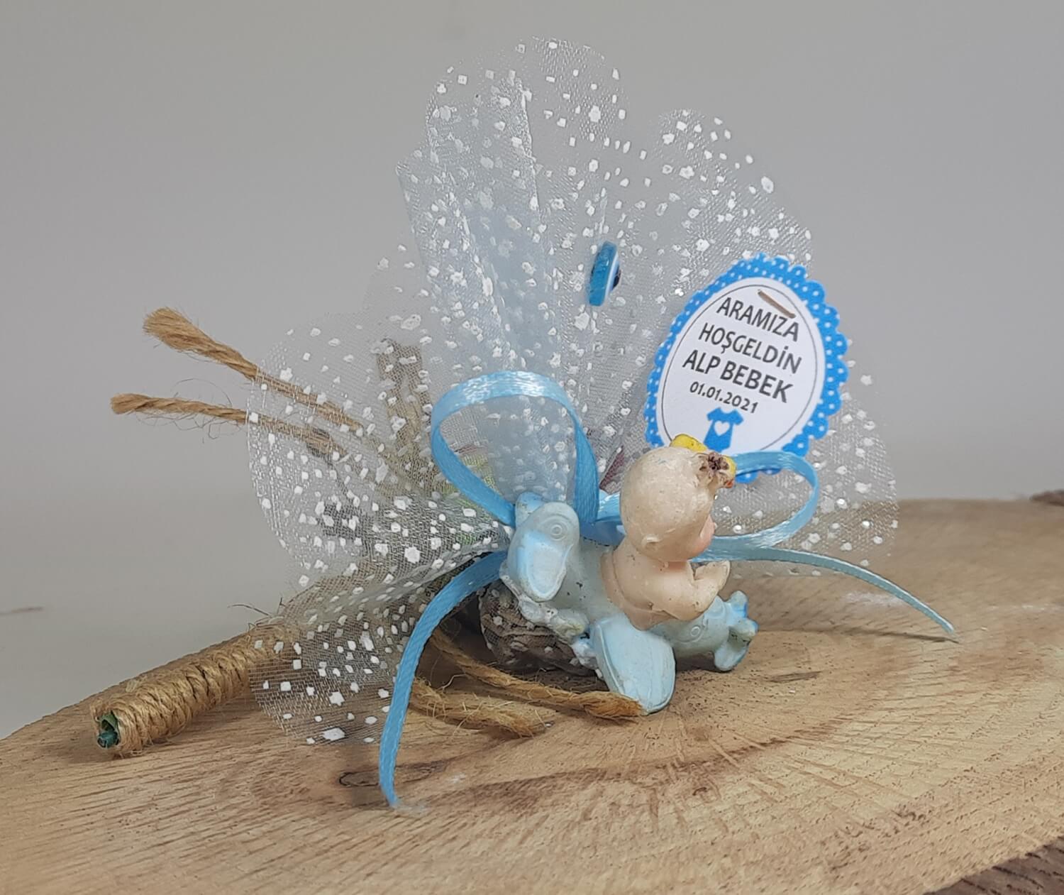 Mavi Uçak İçinde Bebek Şekeri Hüner Hediyelik Organizasyon