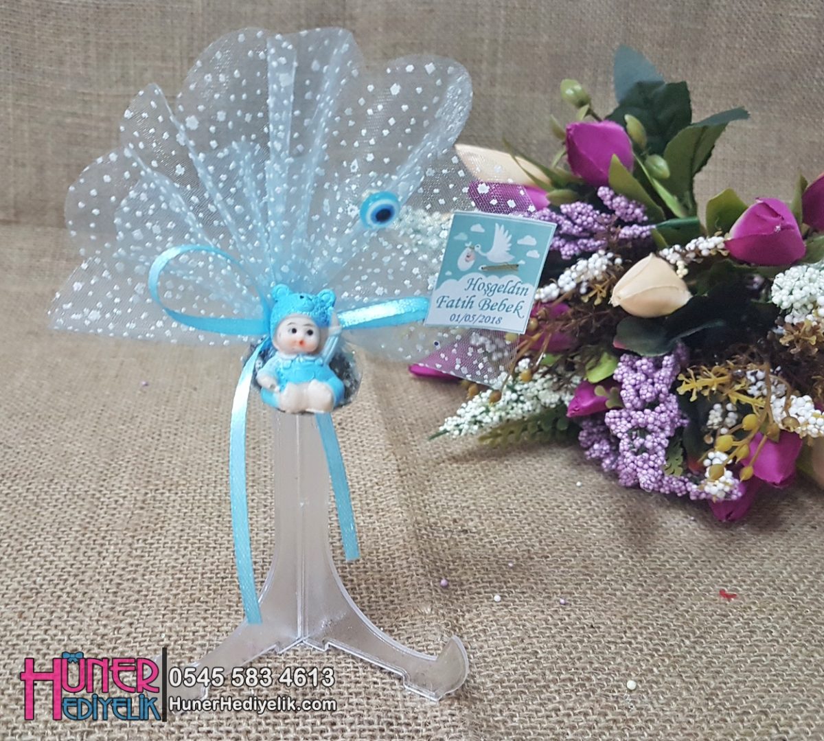 Ayıcık Şapkalı Yenidoğan Erkek Bebek Şekeri Hüner Hediyelik