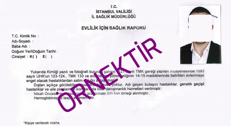 Resmi Nikah Başvurusu Evlilik Sağlık Raporu Örneği